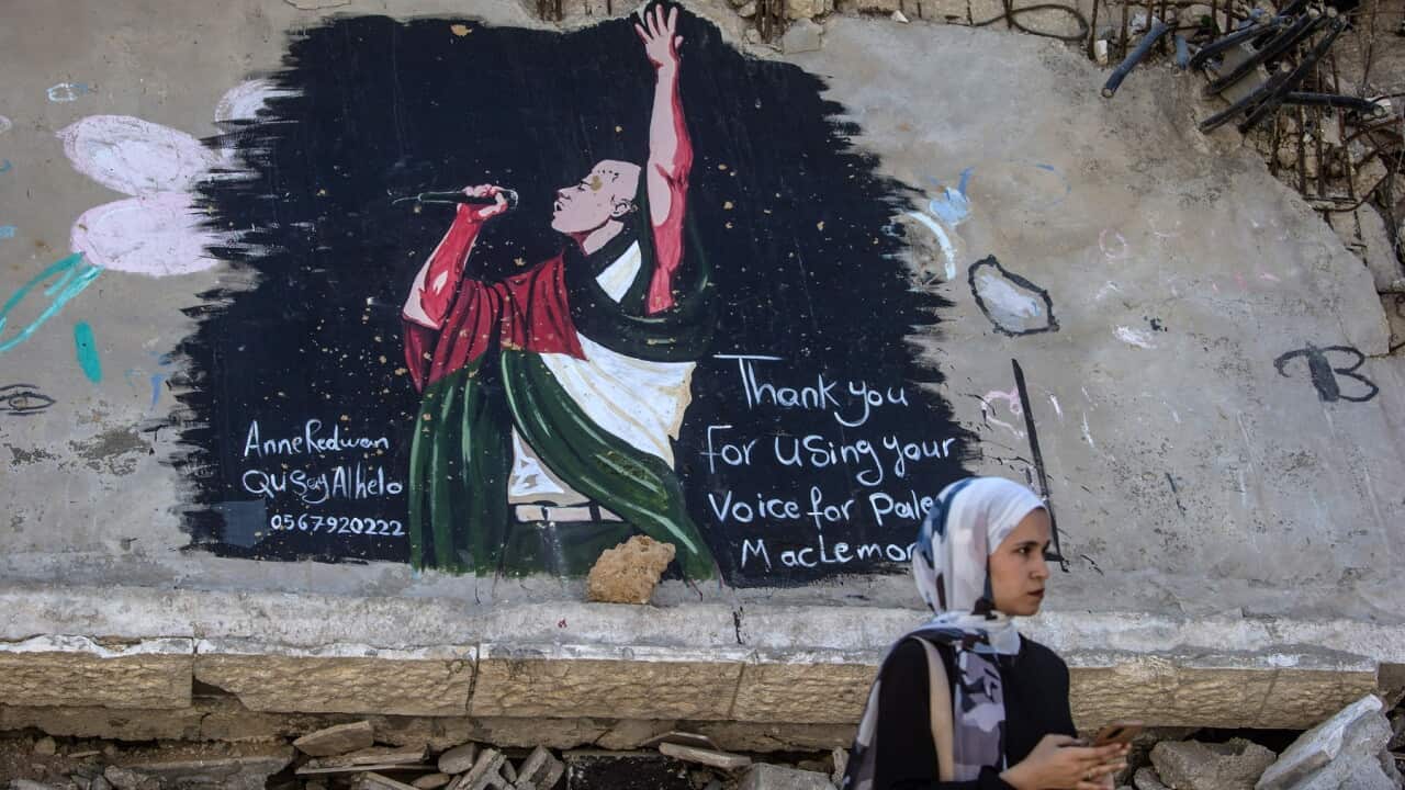 Mural depicting US rapper Macklemore in Gaza City