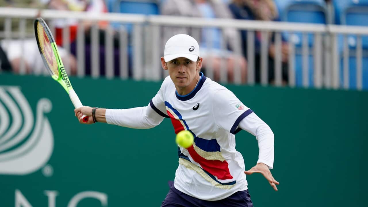Australia's Alex de Minaur in action on court