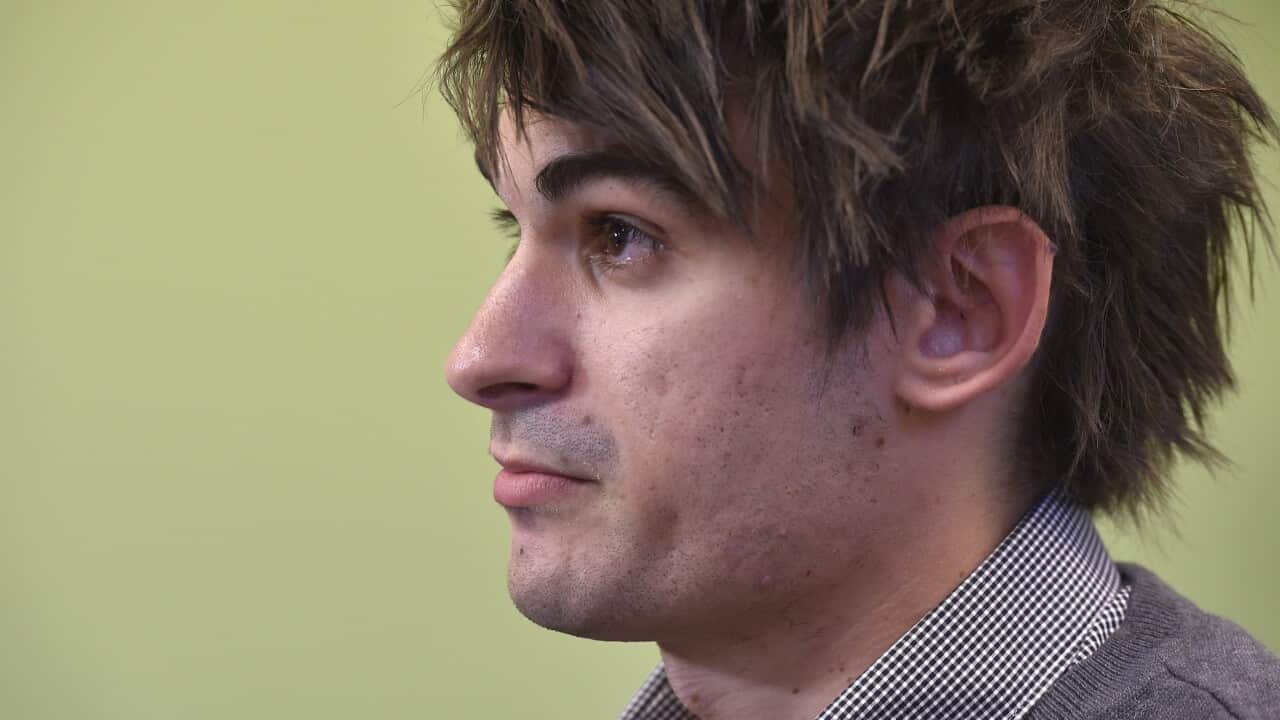Scott Broadbridge, the fiance of Cassie Sainsbury, speaks at a news conference.