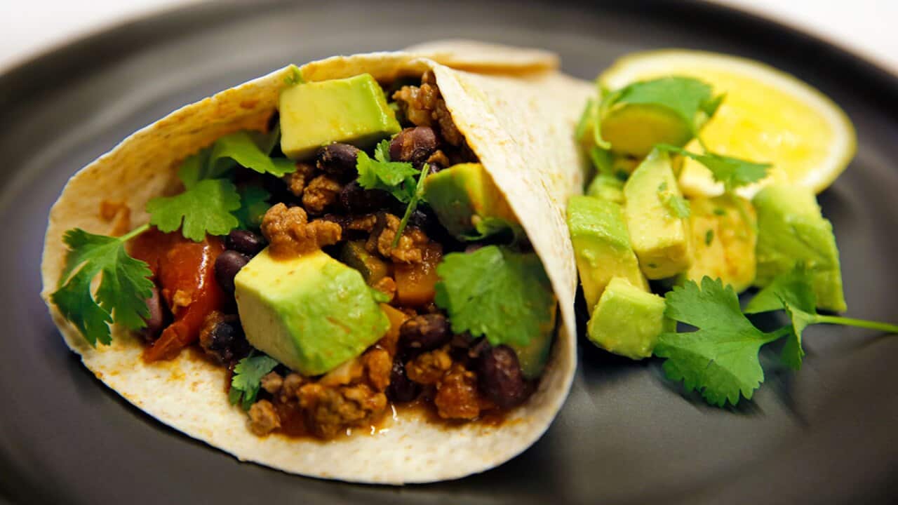 Mexican black bean tortillas with spicy avocado