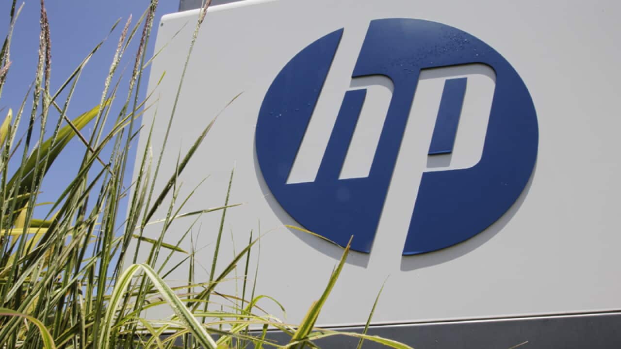 A Hewlett-Packard sign