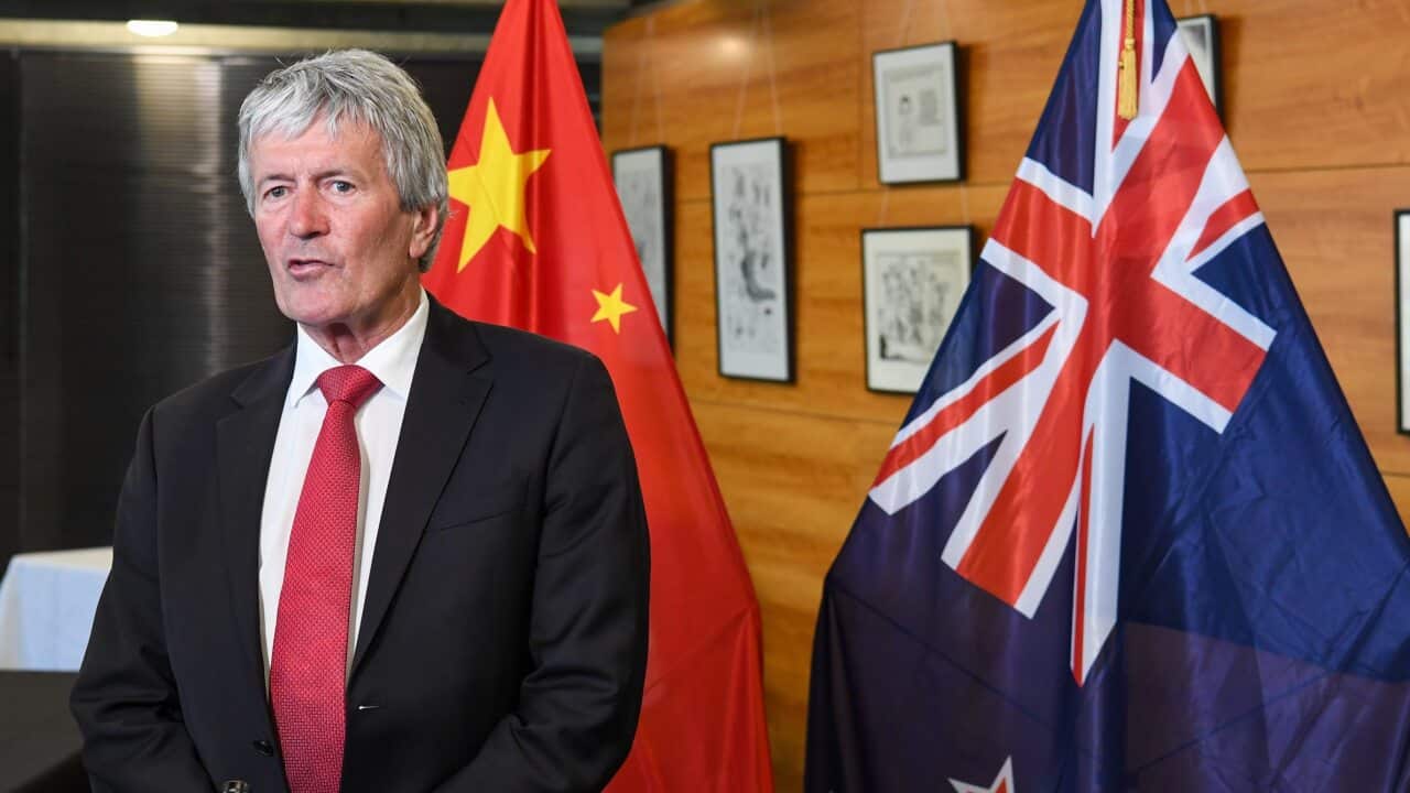 New Zealand Minister for Trade and Export Growth Damien O'Connor speaks at a press conference on the upgraded FTA between China and NZ in Wellington.