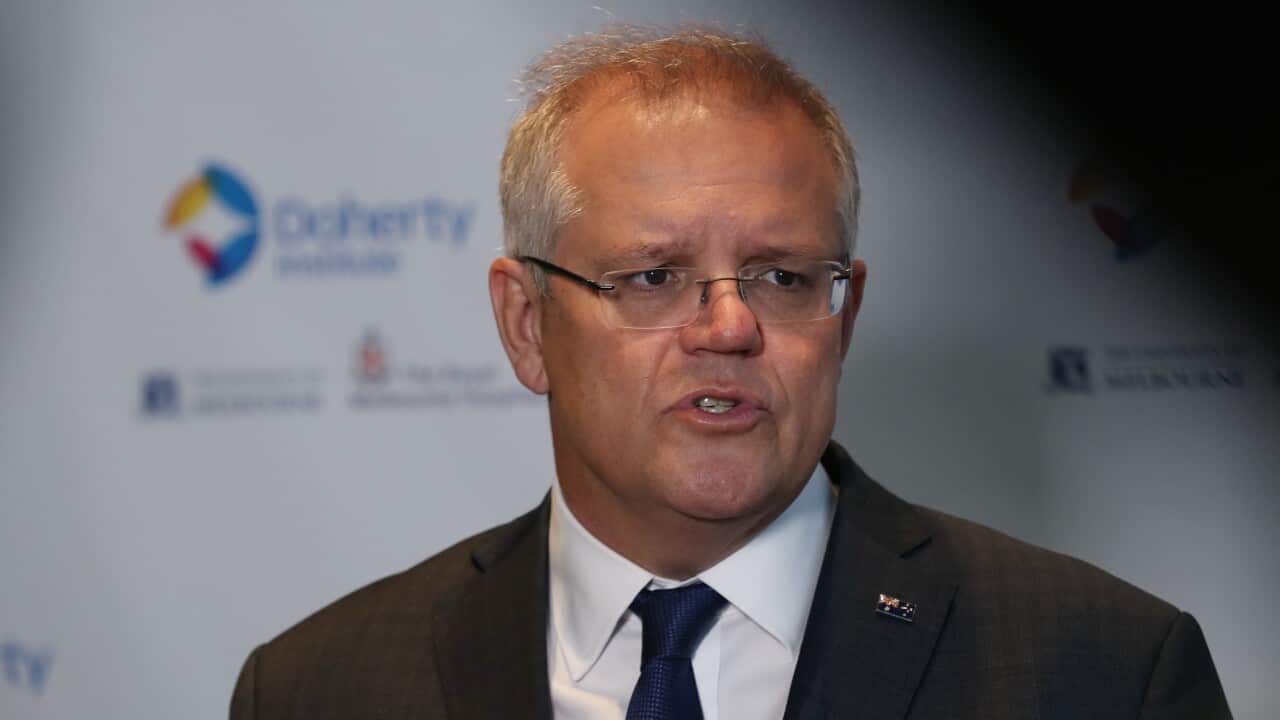 Prime Minister Scott Morrison visits the Doherty Institute in Melbourne, Tuesday, February 18, 2020. (AAP Image/David Crosling) NO ARCHIVING