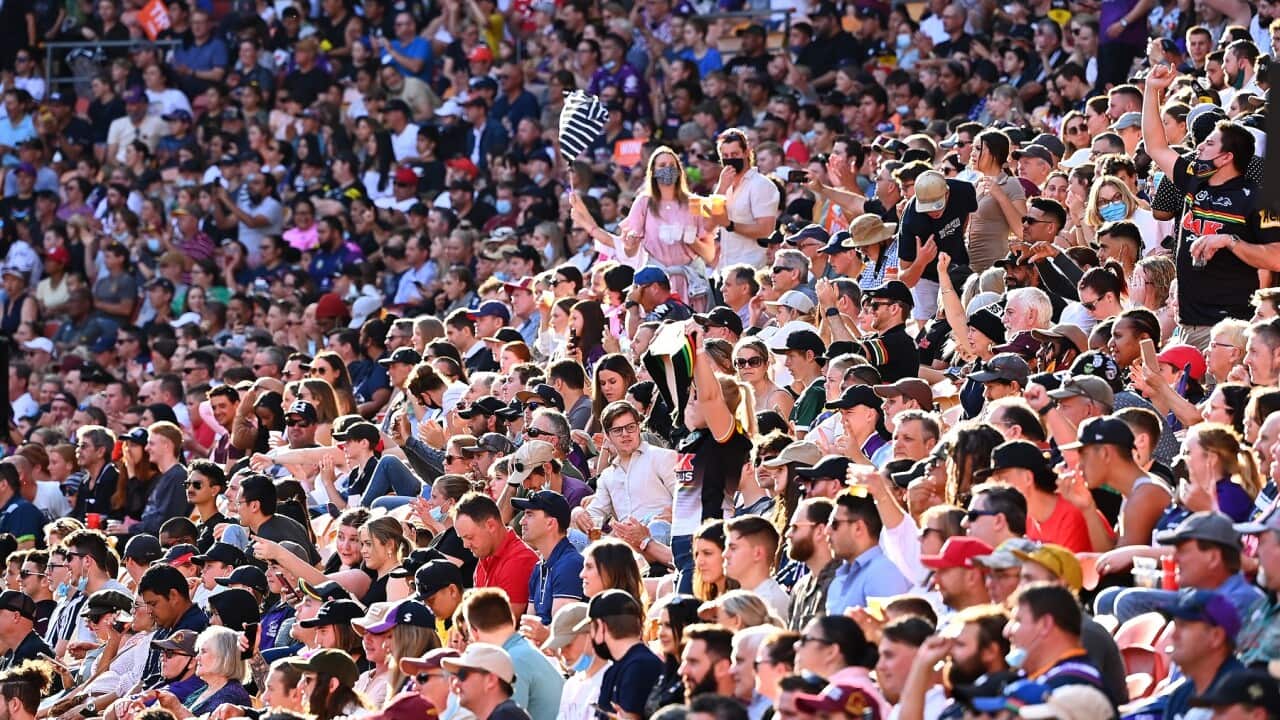 Spectators are seen during the NRL Preliminary Final