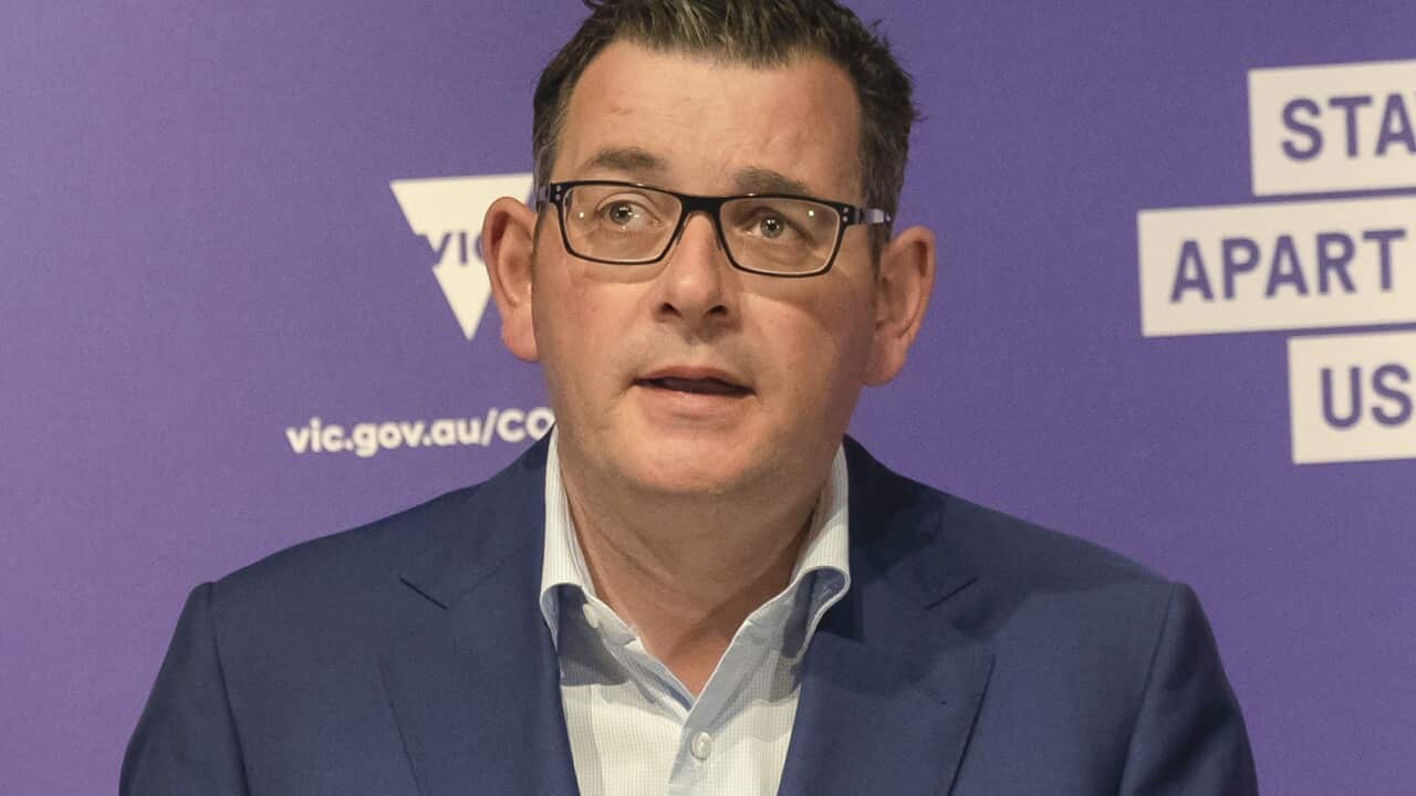Victorian Premier Daniel Andrews speaks to the media during a press conference at Treasury Theatre in Melbourne, Saturday, June 20, 2020. (AAP Image/Luis Ascui) NO ARCHIVING