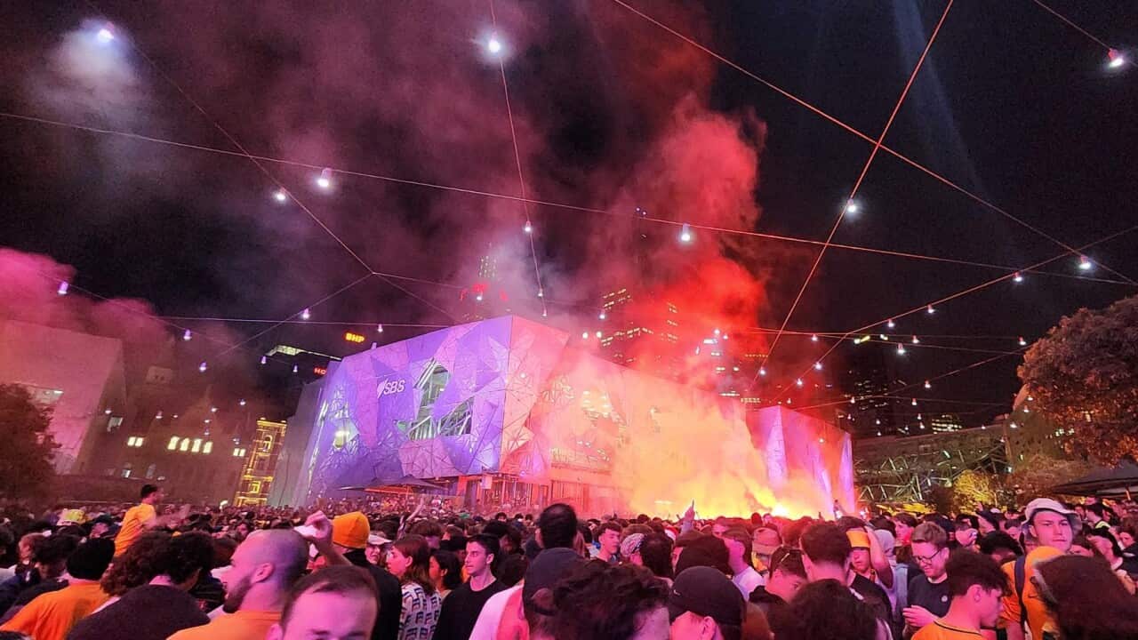 A view of Federation Square in Melbourne as the Socceroos faced Argentina