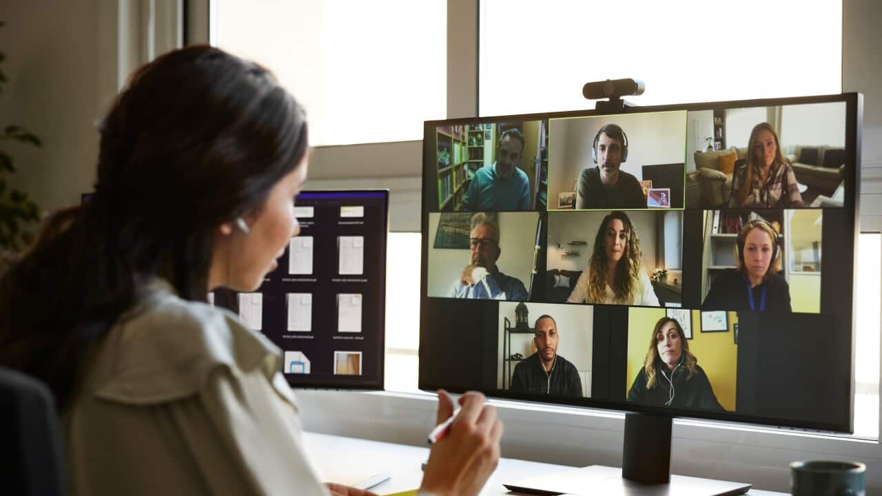 Businesswoman planning strategy on video call