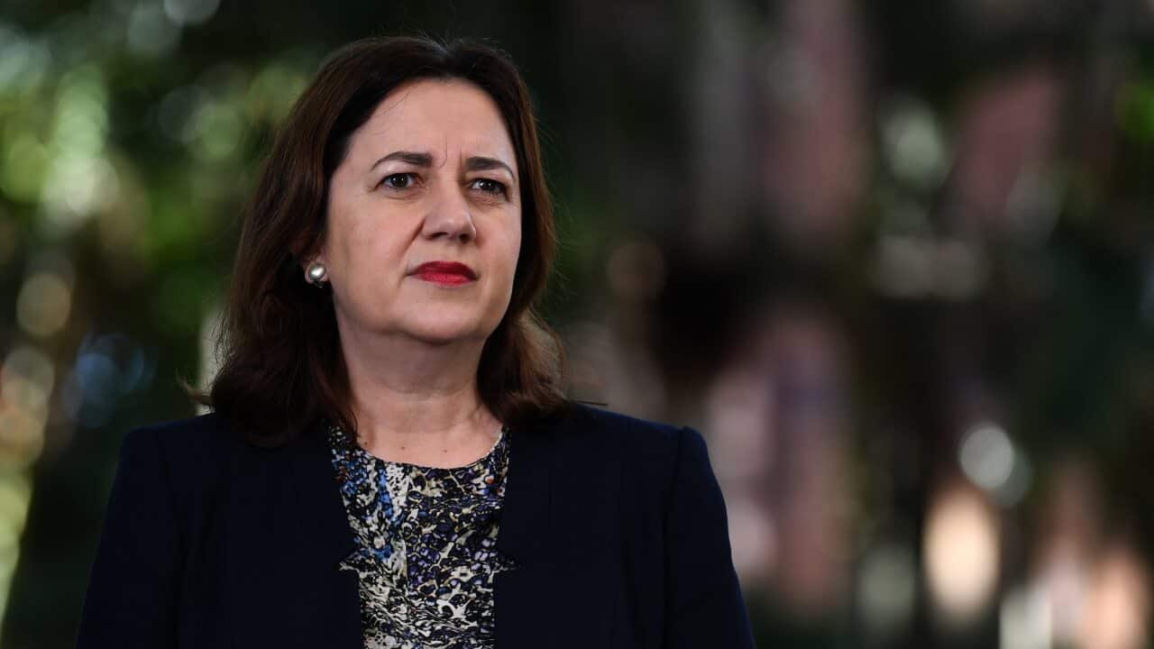Queensland Premier Annastacia Palaszczuk is seen during a press conference at Parliament House in Brisbane, Monday, June 15, 2020. (AAP Image/Dan Peled) NO ARCHIVING