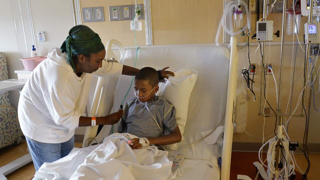 Melissa Lewis and her son at the Children's Hospital, Colorado