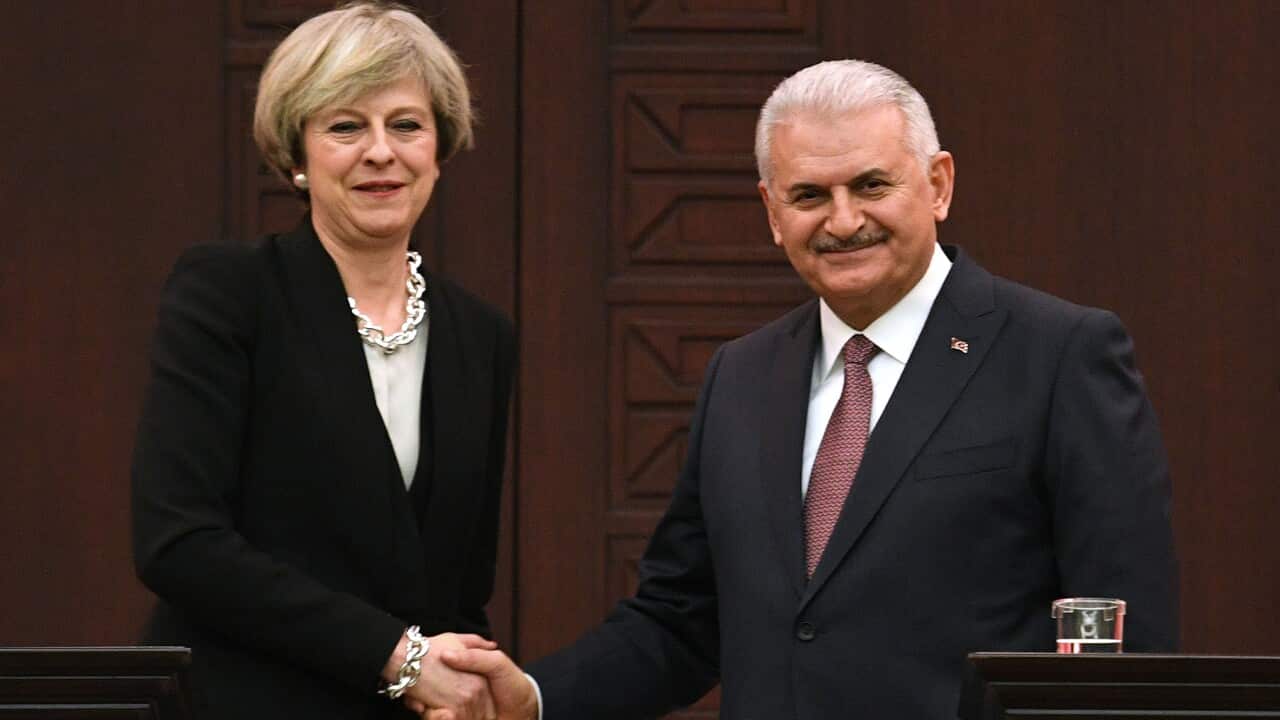 Prime Minister Theresa May at a press conference in Ankara, Turkey with the Turkish Prime Minister Binali Yildirim.