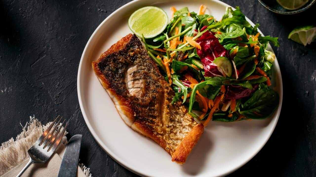 California dreaming salad with barramundi