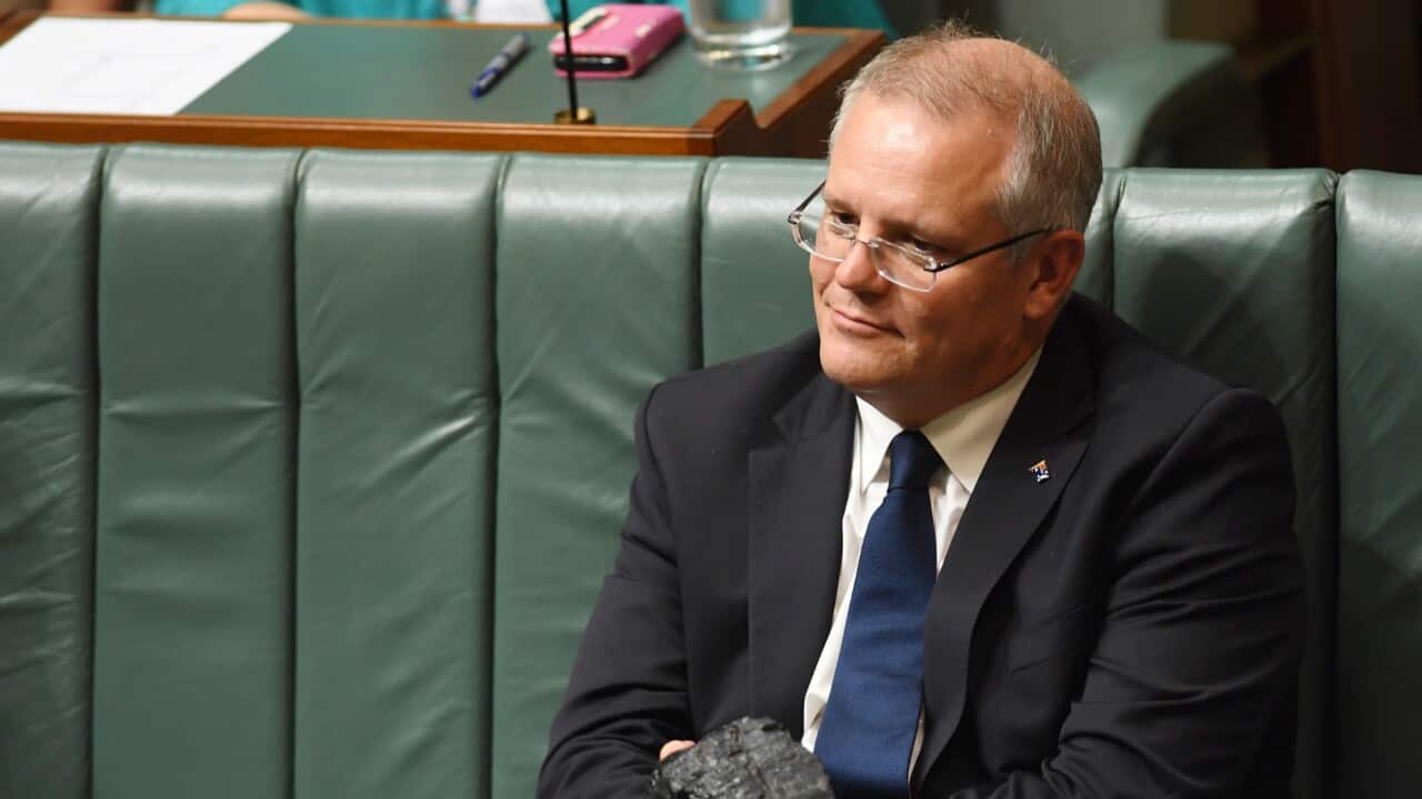 Scott Morrison with a piece of coal at Parliament House in Canberra in February 2017.