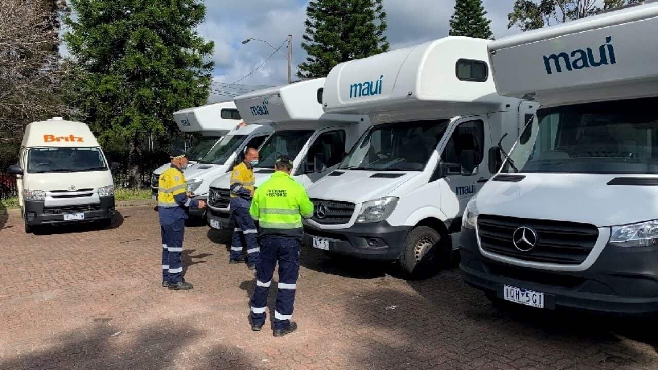 Motor homes at the Victory Park Caravan Park in Wilcannia, NSW.