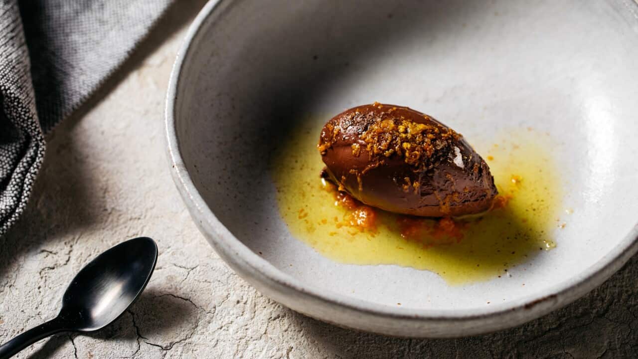 Chocolate ganache with orange oil and spiced salt