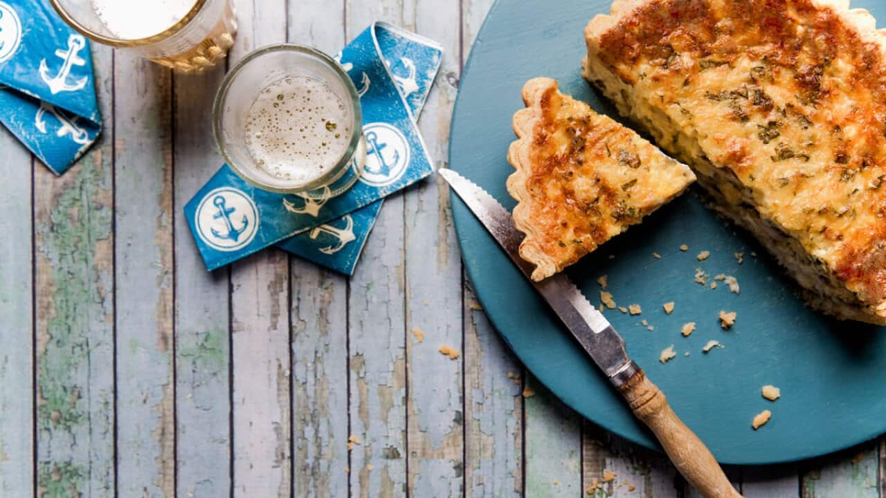 Crab and haloumi tart