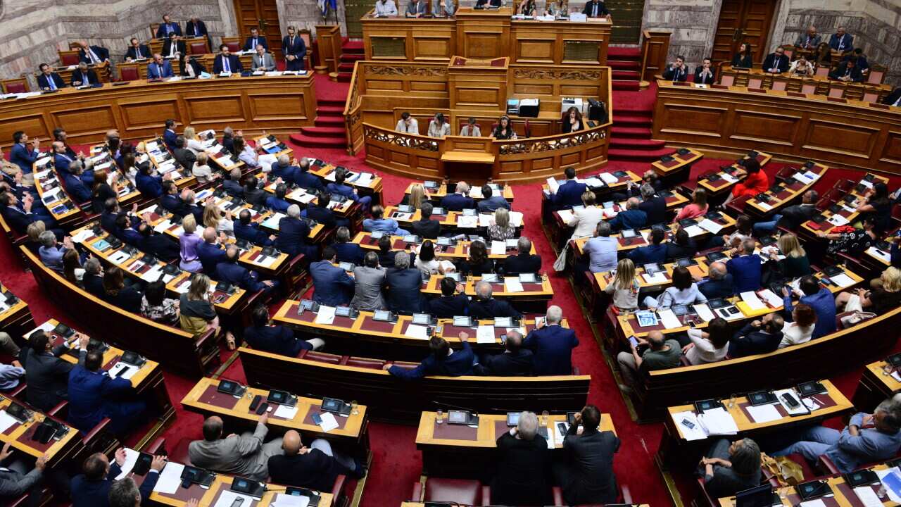 View of the Greek parliament during a session