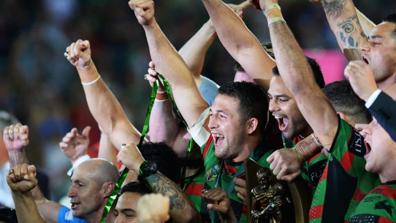 Rabbitohs players celebrates