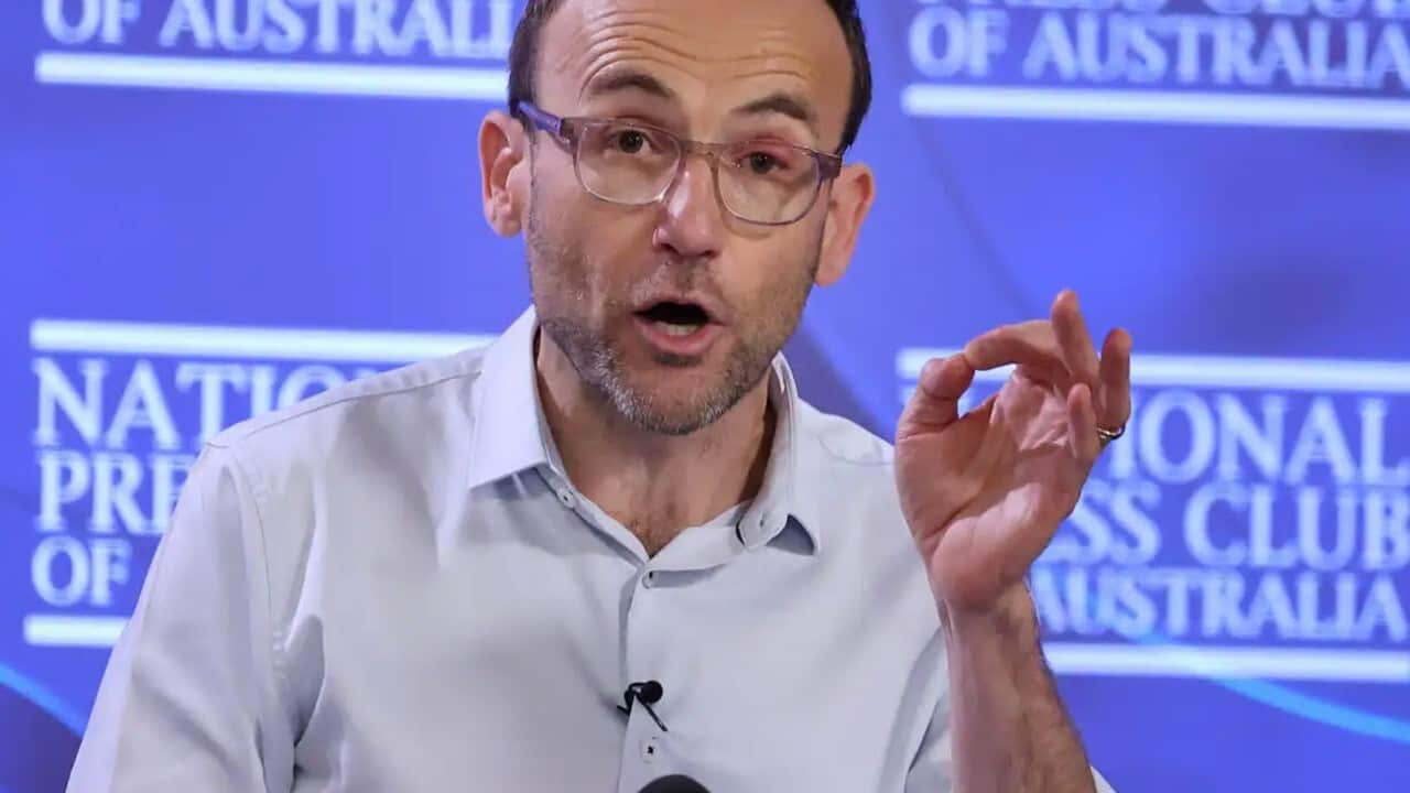 Greens leader Adam Bandt addresses the National Press Club in Canberra on Wednesday