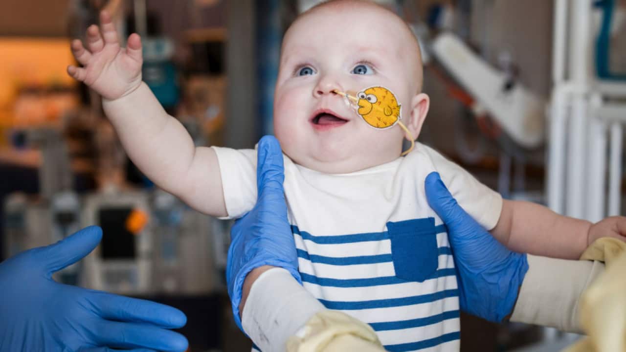 Baby KJ Muldoon in hospital in April (Chloe Dawson).png