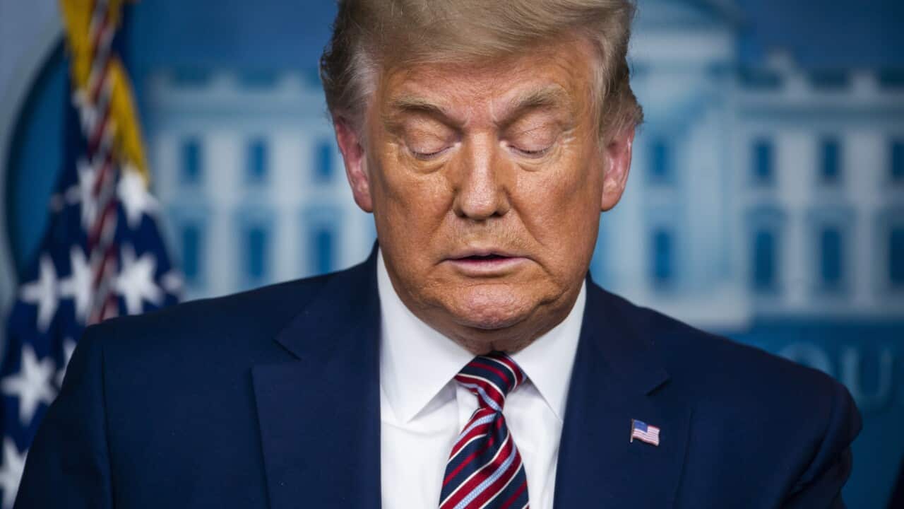 President Donald Trump speaks to the media in the White House Press Briefing Room in Washington, on 20 November.