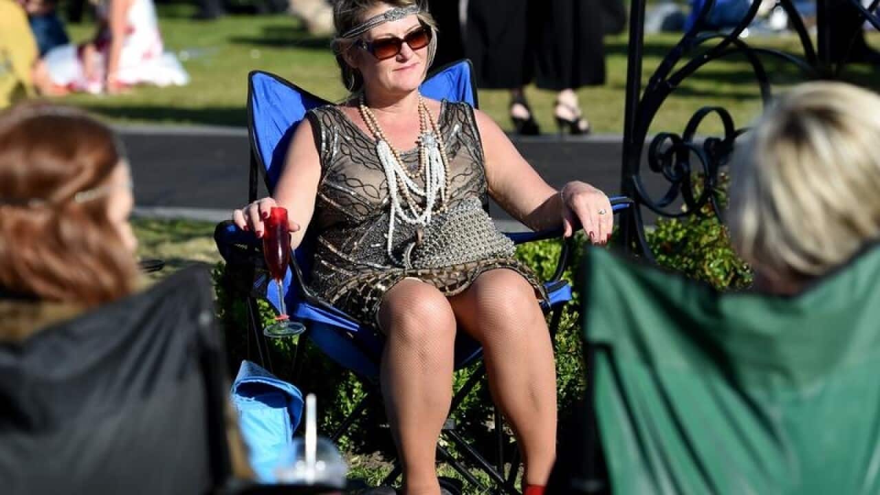 Racegoers at Oaks Day at Flemington Racecourse