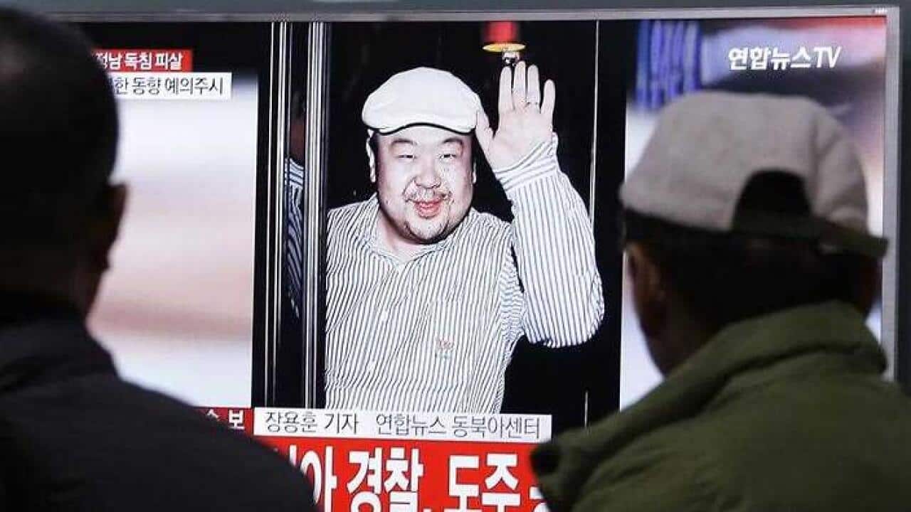 A TV screen shows a picture of Kim Jong Nam, the older brother of North Korean leader Kim Jong Un, at the Seoul Railway Station in Seoul, South Korea