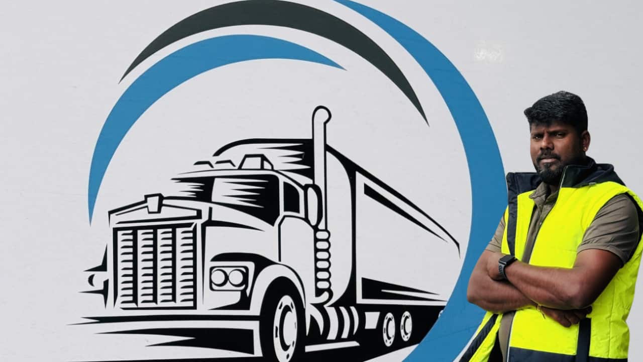 Sugan Balusamy standing in front of a truck image