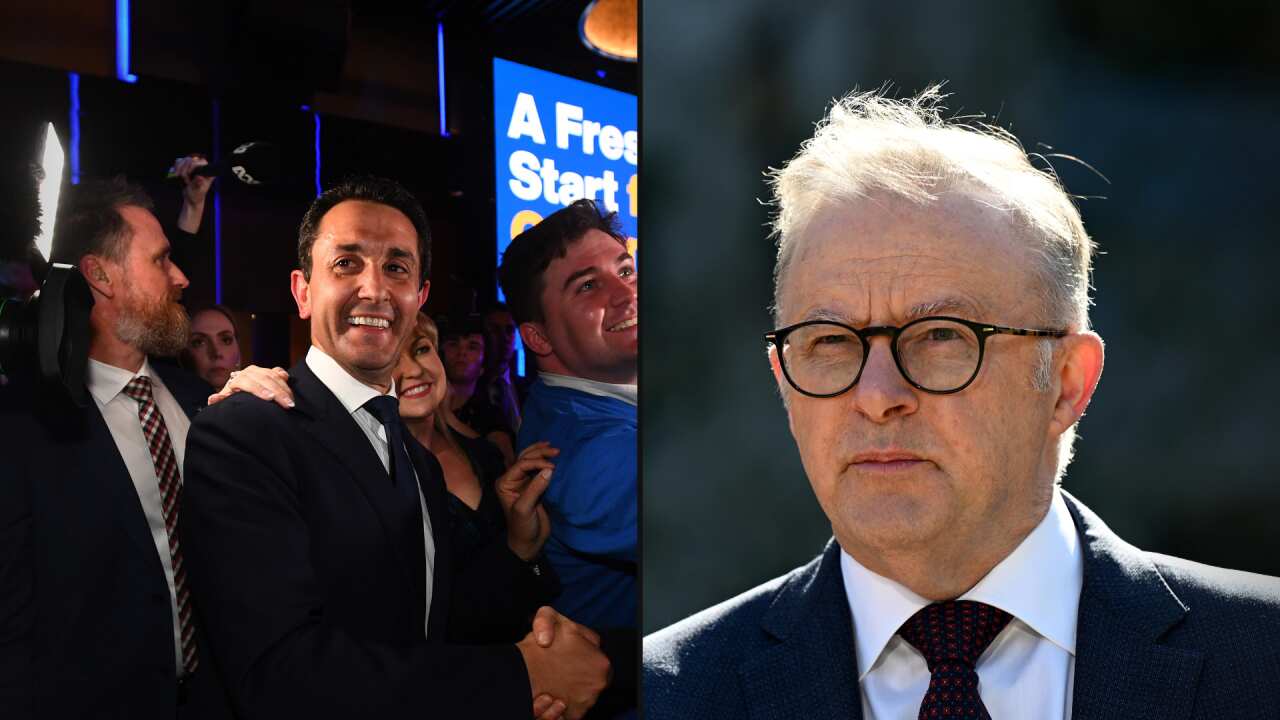 A split image. On the left is Queensland LNP leader and incoming state premier David Crisafulli. On the right it Prime Minister Anthony Albanese.