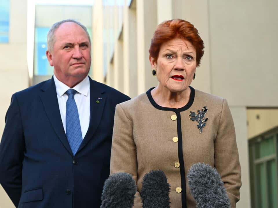 One Nation leader Pauline Hanson and One Nation member for New England Barnaby Joyce