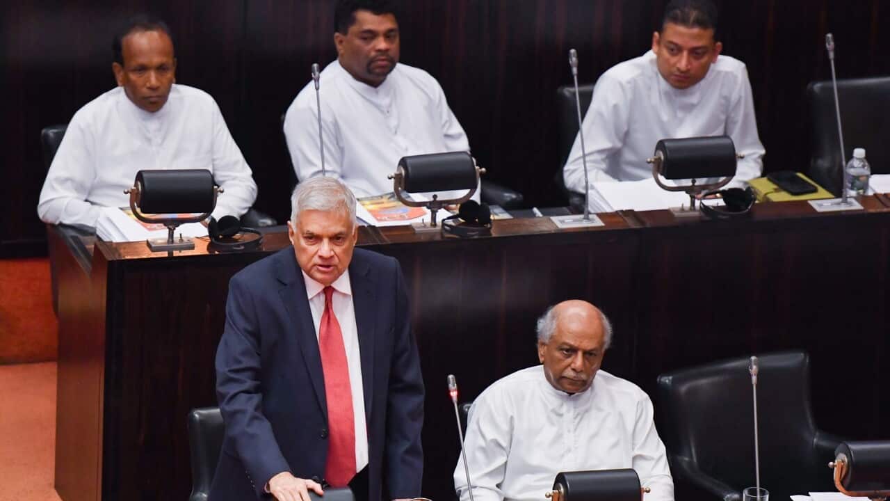 Sri Lanka's President Ranil Wickramasinghe addressing the Sri Lankan Parliament