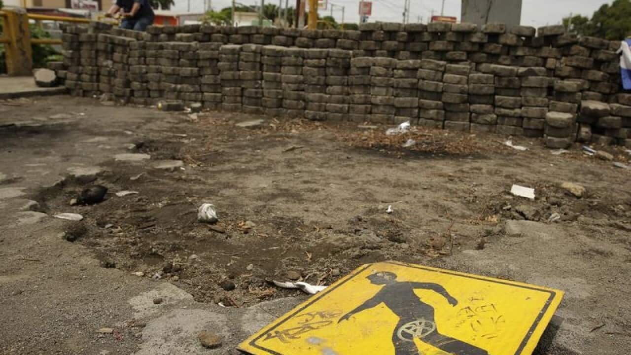 View of a barricade, in Managua, Nicaragua,