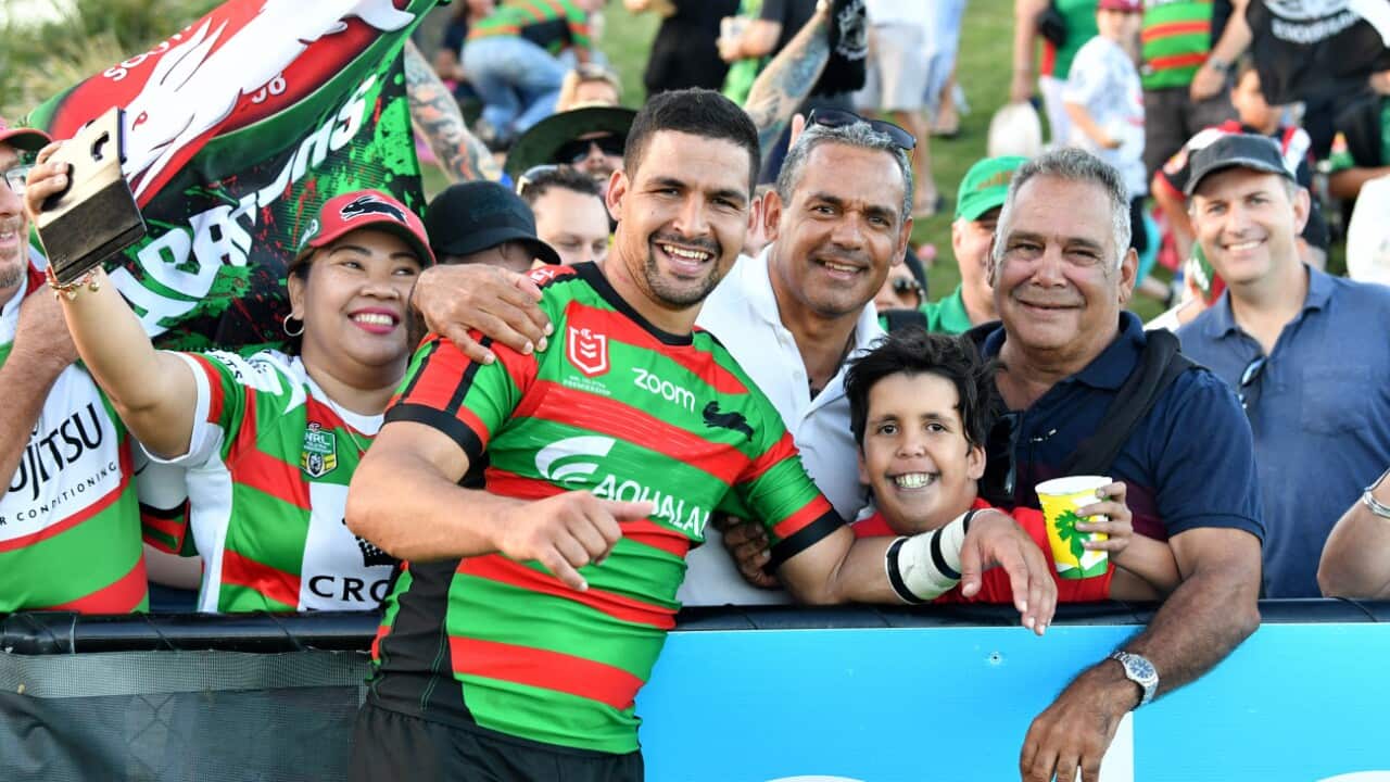 Cody Walker with his father Bernie Walker (right) and family on the Sunshine Coast, April 13, 2019.