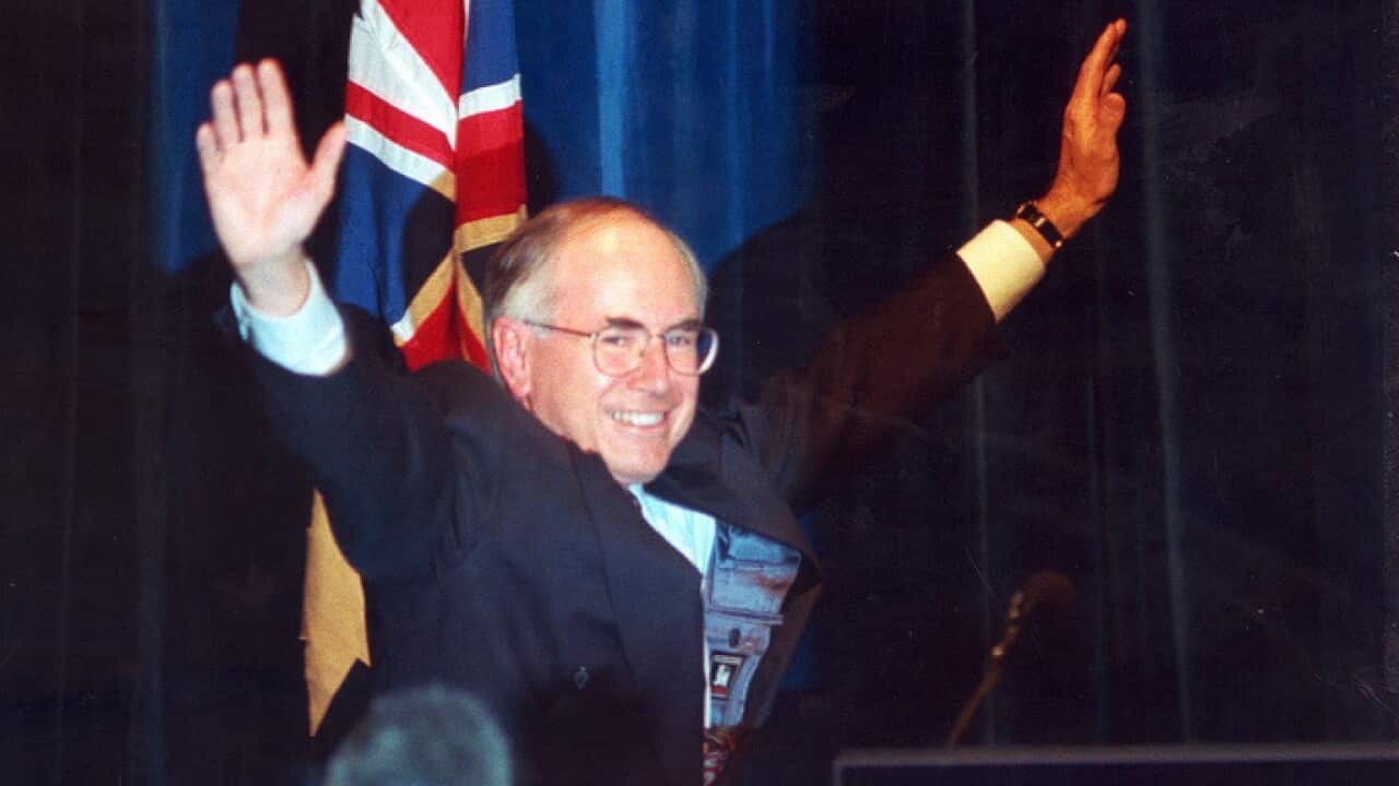 A jubilant John Howard in 1996, after securing a 45-seat majority.