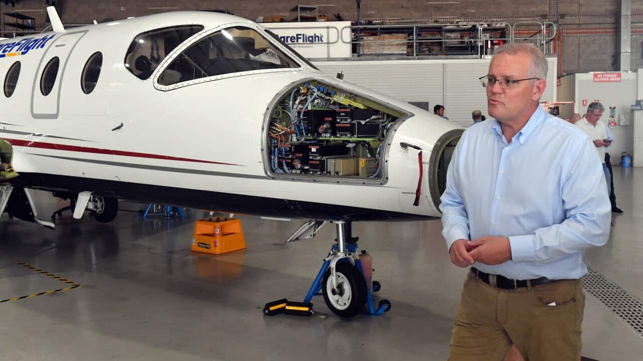Prime Minister Scott Morrison at the Careflight Hangar on Day 37 of the 2022 federal election campaign, in Darwin,