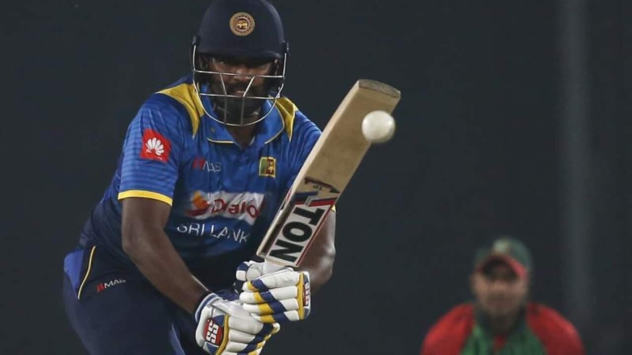 Sri Lanka's Thisara Perera plays a shot