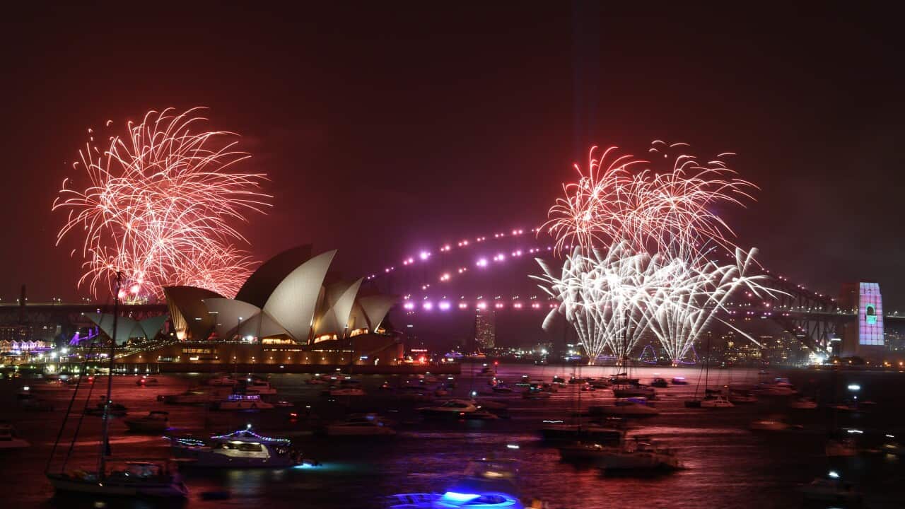 Fireworks light up the night sky over the Sydney Harbour Bridge.