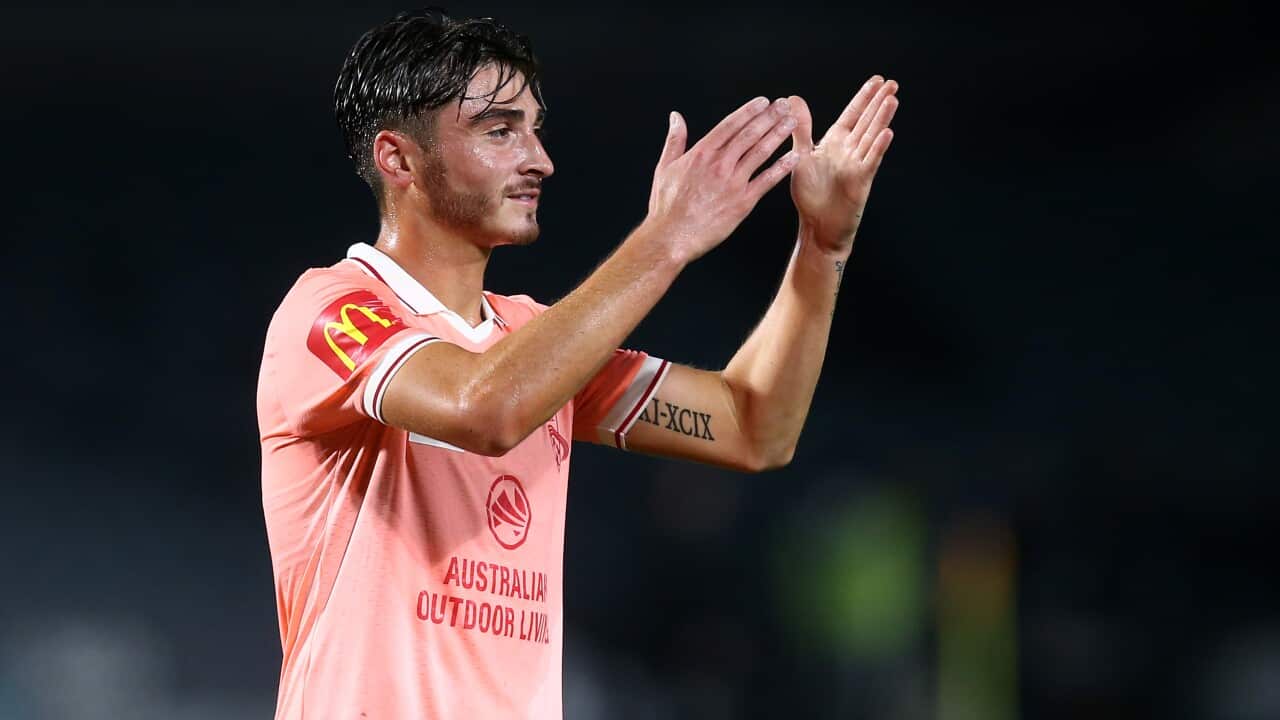 Openly gay footballer Josh Cavallo - Central Coast Mariners v Adelaide United