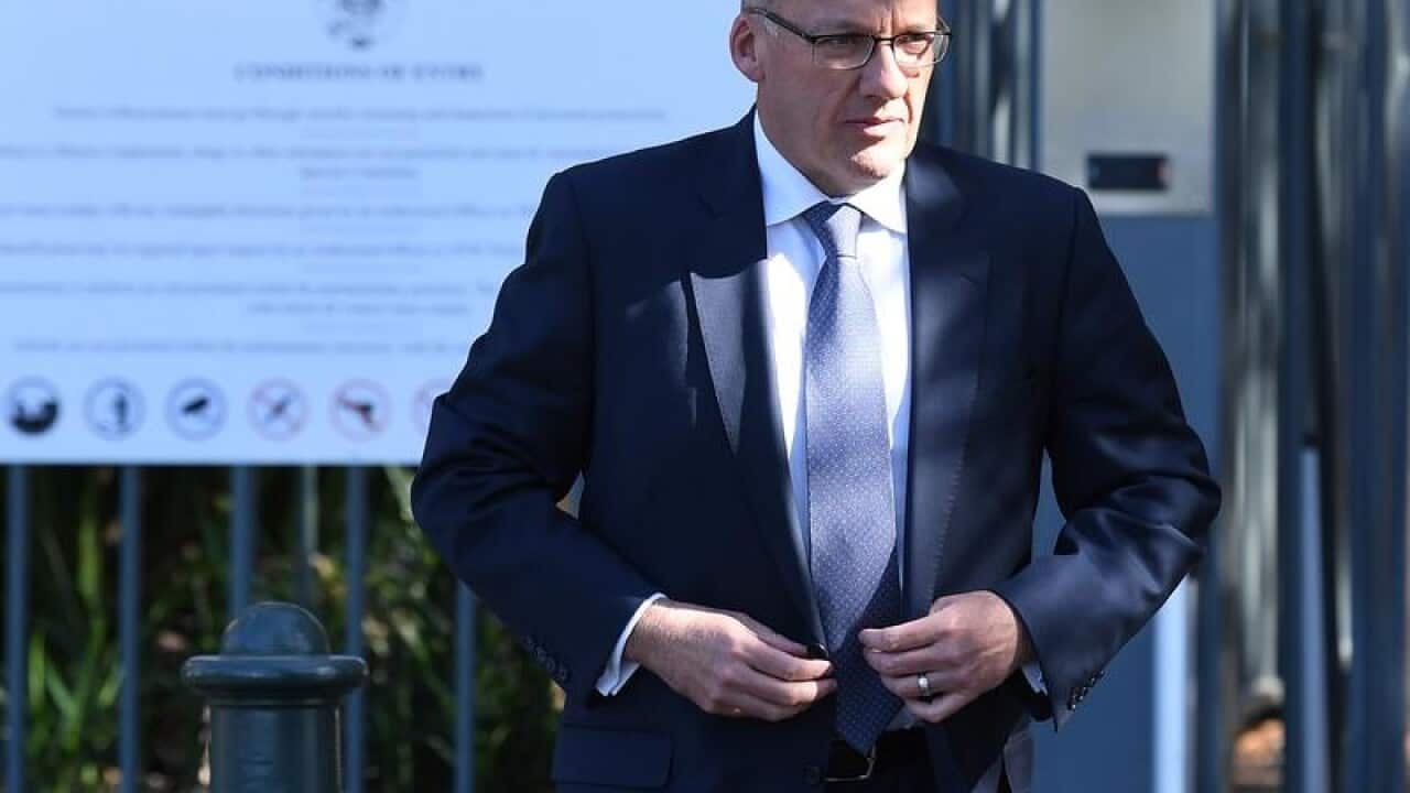 NSW opposition leader Luke Foley arrives to speak to the media.