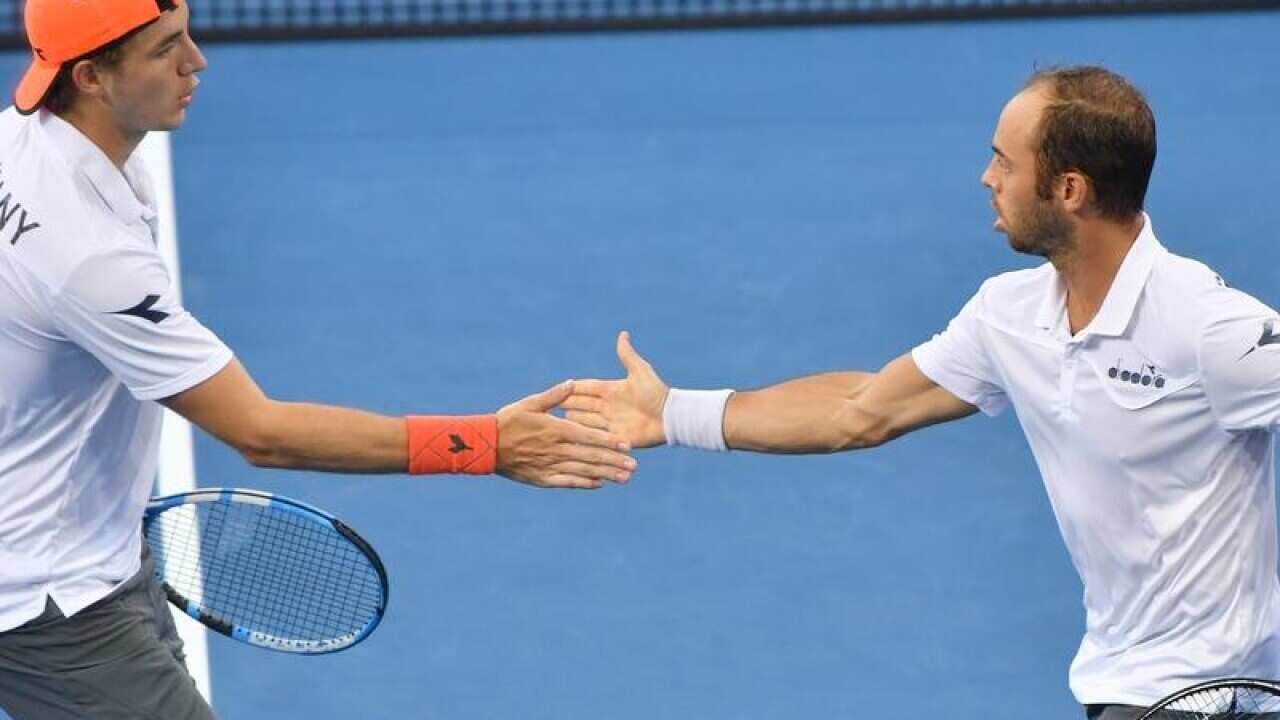 Jan-Lennard Struff (L) and Tim Puetz of Germany