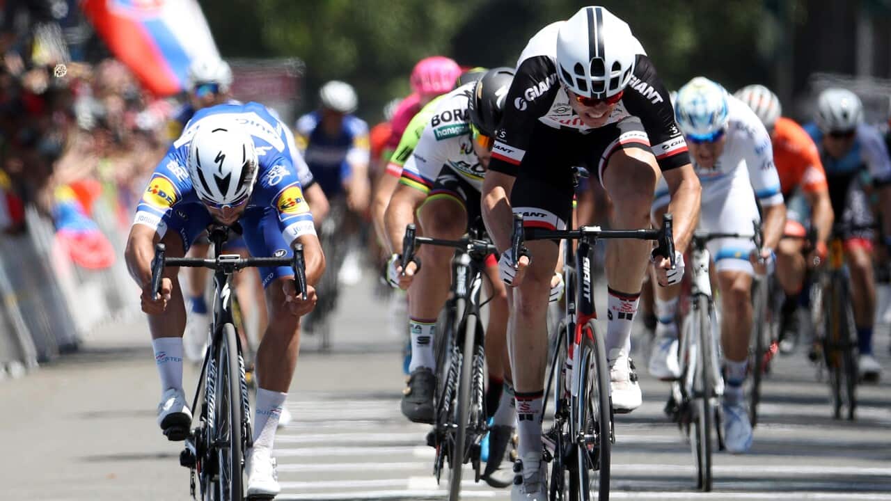 Amgen Tour of California. Fernando Gaviria, Max Wahlscheid, QuickStep Floors