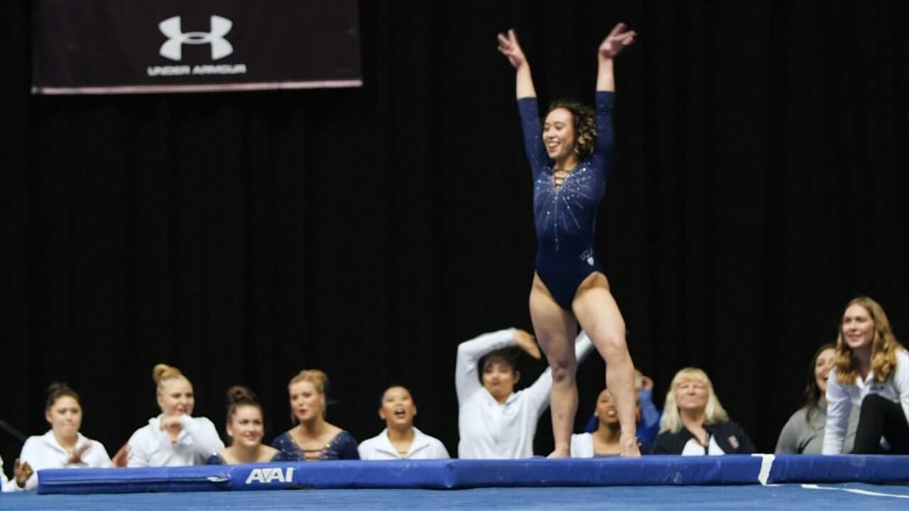 Gymnast on floor routine