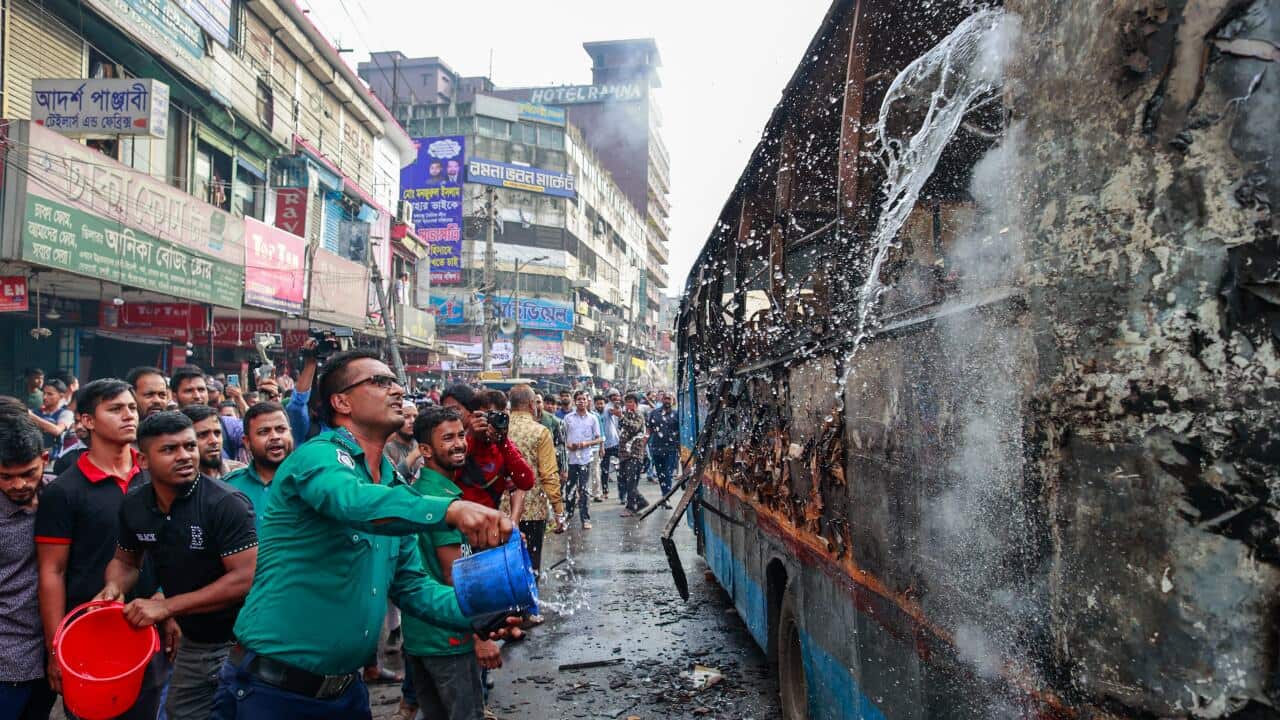 Protesters Set Fire To A Bus - Dhaka