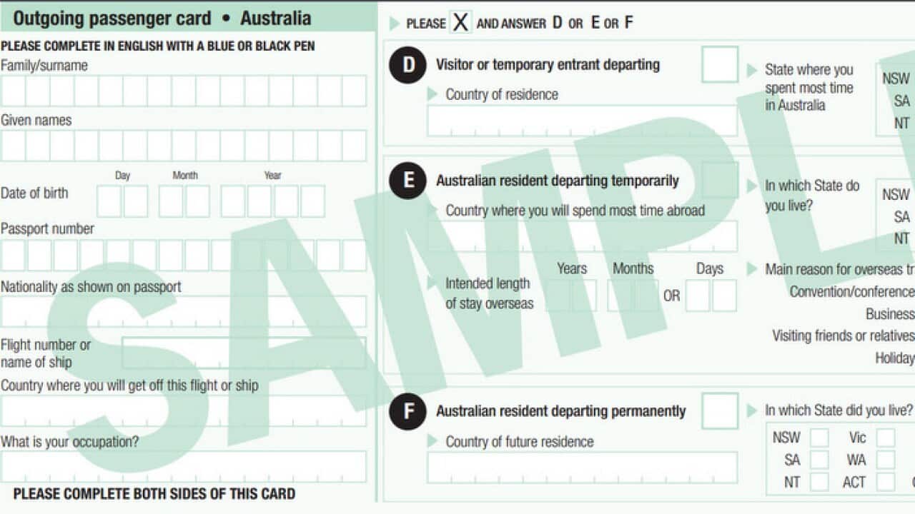 Outgoing Passenger Card