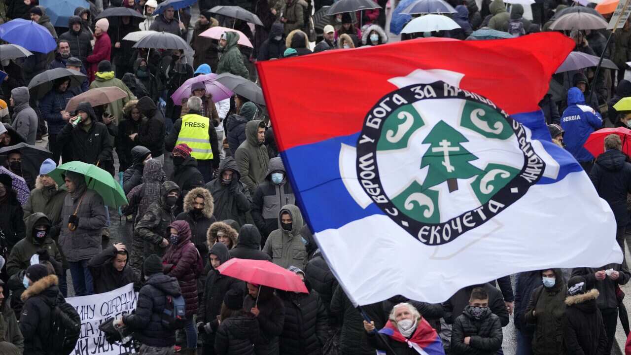 Environmental protesters blocked roads in Serbia for a third consecutive weekend to oppose plans for lithium mining, despite a bid by the country's populist government to defuse the demonstrations by agreeing to the key demands of organizers. (AP Photo/Da