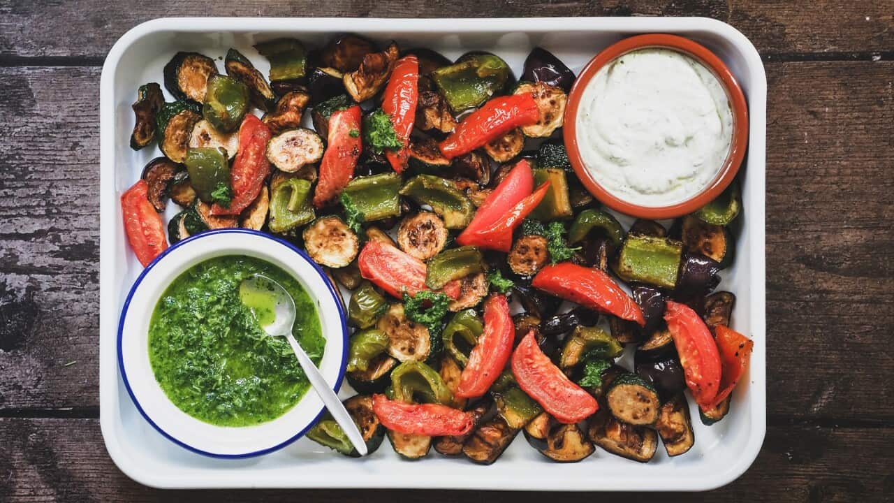 Turkish-style vegetables with yoghurt and green chilli oil