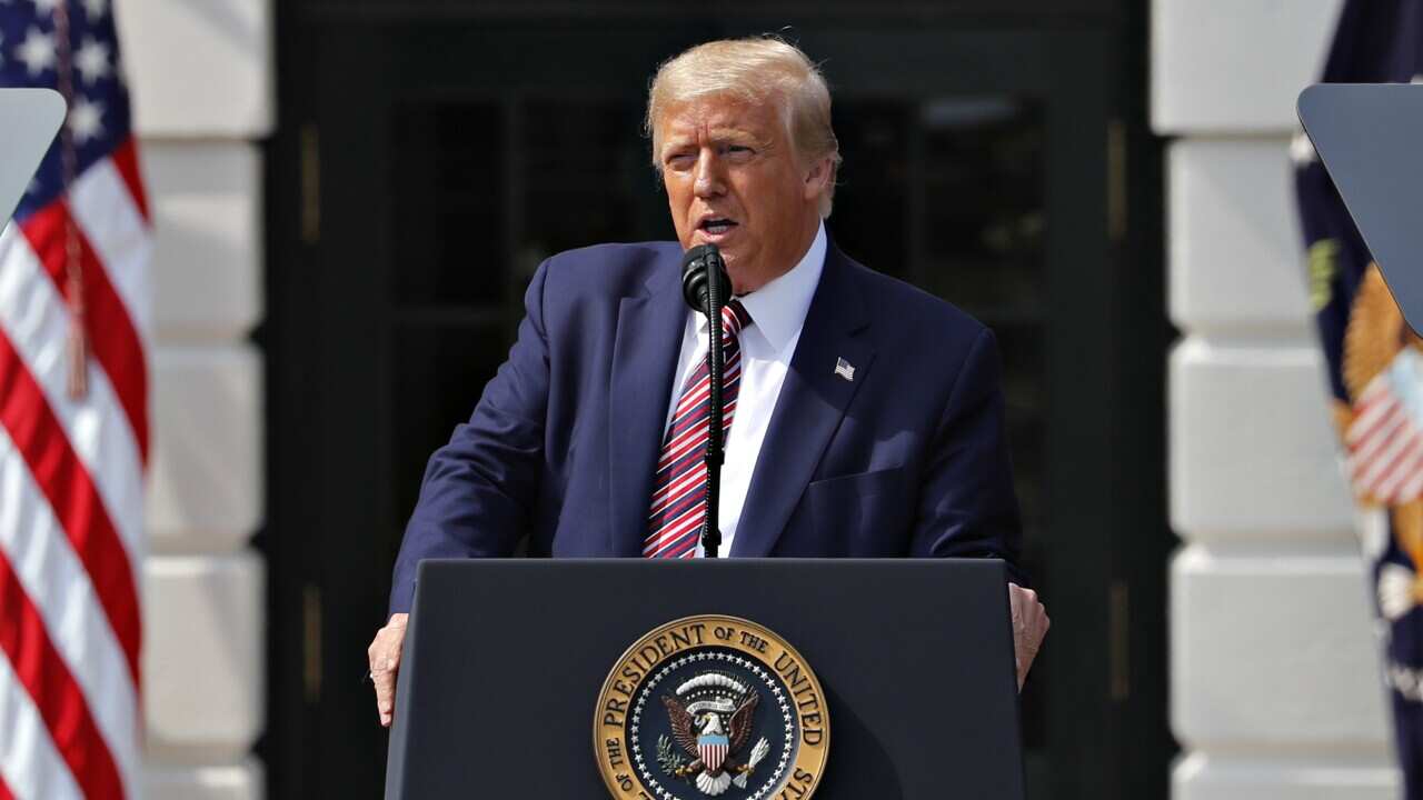 U.S. President Donald Trump speaks during an event on the South Lawn of the White House in Washington, D.C., U.S. on Thursday, July 16, 2020