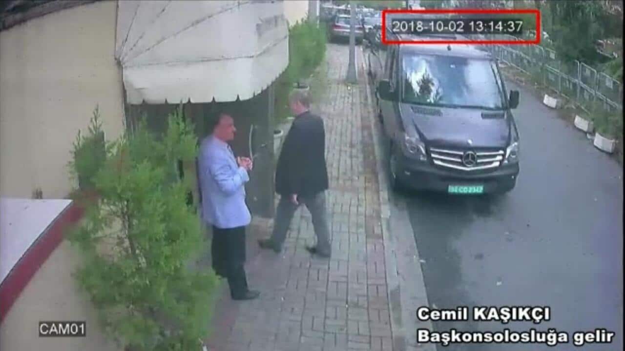A still image from a security cam claims to show Jamal Khashoggi arriving at Saudi Arabia’s consulate in Istanbul.