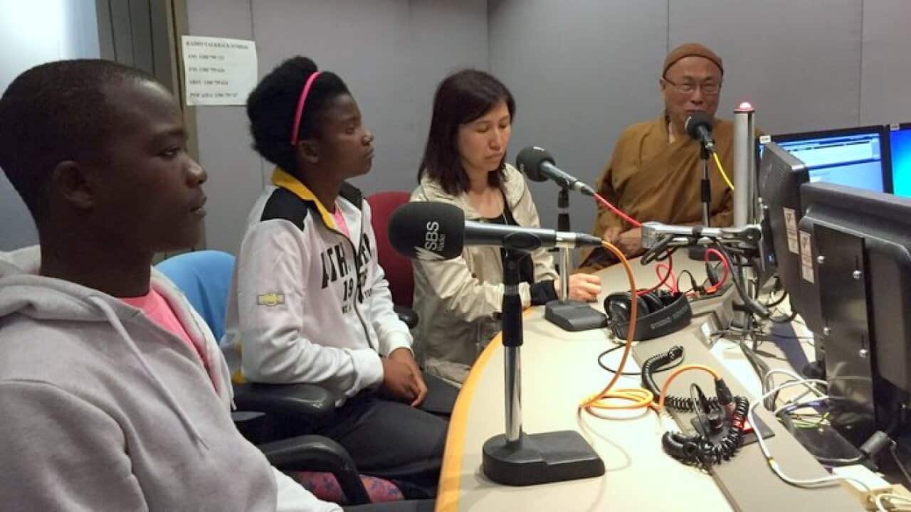 Venerable master Hui Li (R) at SBS Radio