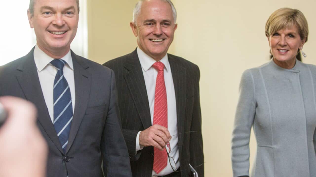 Malcolm Turnbull, Christopher Pyne and Julie Bishop