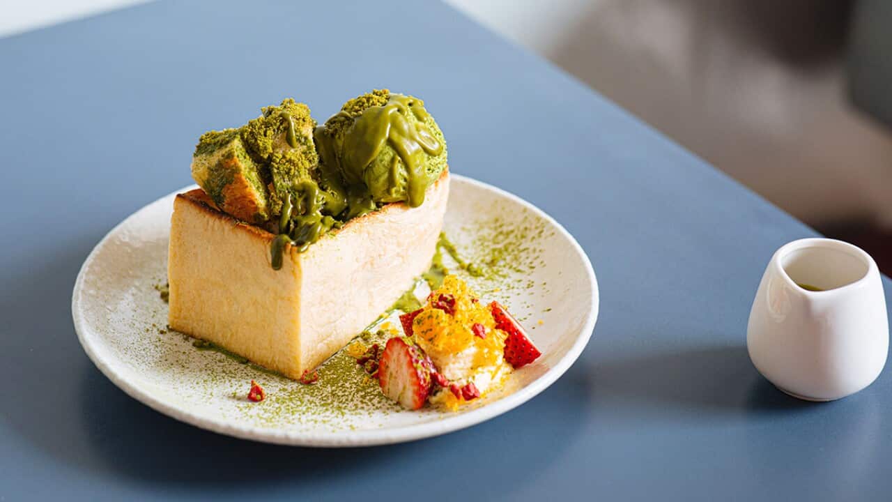 Matcha Brick Toast at Dopa by Devon
